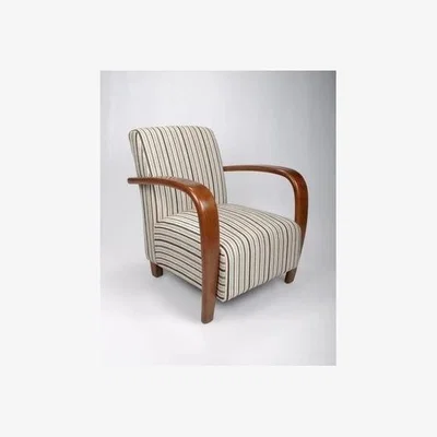 Furniture123 Restmore Stripe Armchair in Light Blue with Wooden Arms - Shankar