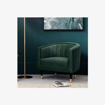 Furniture123 Gallery Green Velvet Armchair with Gold Legs - Serrano