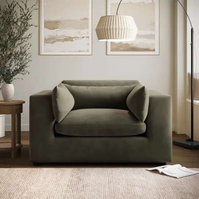 Furniture123 Khaki Green Velvet Cuddle Chair - Hudson
