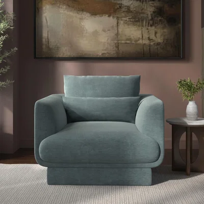 Furniture123 Blue Chenille Armchair with Cushion - Ramses