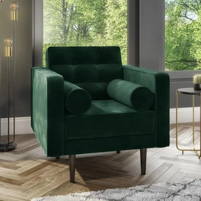 Furniture123 Green Velvet Armchair with Button Detail - Elba
