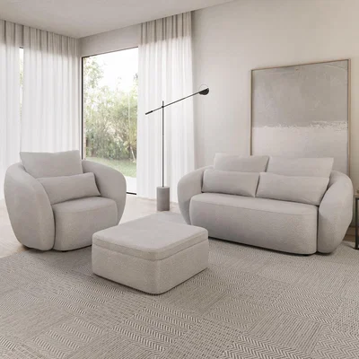 Furniture123 Cream Chenille 2 Seater Sofa Armchair & Footstool Set - Vera