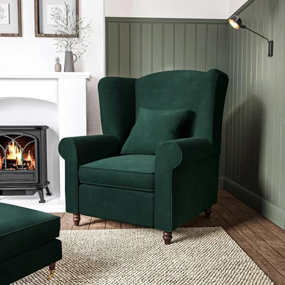 Furniture123 Green Velvet Wingback Armchair - Rupert