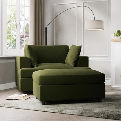 Furniture123 Olive Green Velvet Loveseat and Footstool set - August