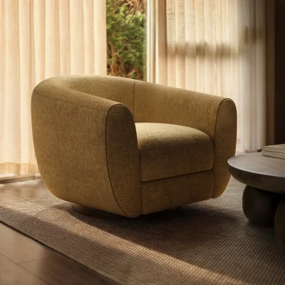 Furniture123 Caramel Brown Chenille Round Swivel Armchair - Celine