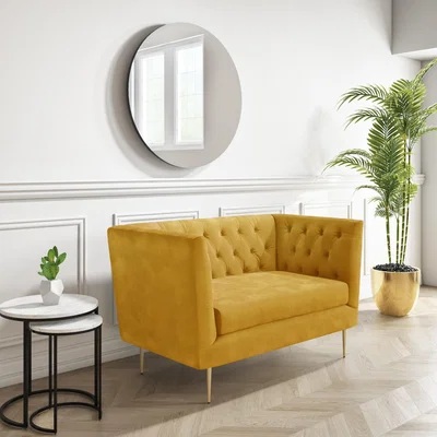 Furniture123 Mustard Velvet Loveseat Armchair with Button Detail - Celeste