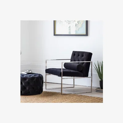 Furniture123 Gallery Armchair Dark Blue Velvet with Silver Metal Frame - Sergio Range