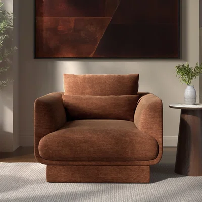 Furniture123 Brown Chenille Armchair with Cushion - Ramses