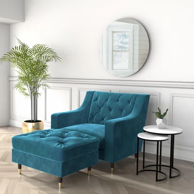 Furniture123 Buttoned Velvet Armchair in Teal - Cole