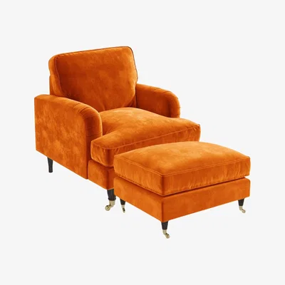 Furniture123 Orange Velvet Armchair and Footstool - Payton
