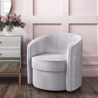 Furniture123 Cheska Swivel Armchair in Silver Grey Pleated Velvet