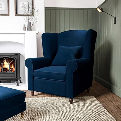 Furniture123 Navy Blue Velvet Wingback Armchair - Rupert