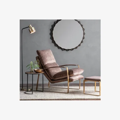 Furniture123 Leather Armchair in Brown with Gold Frame - Caspian House