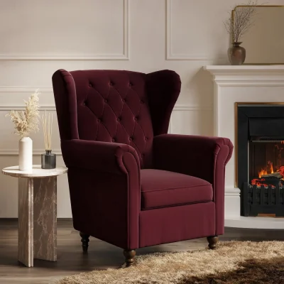 Furniture123 Burgundy Velvet Wingback Armchair - Martha