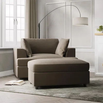 Furniture123 Mink Velvet Loveseat and Footstool set - August