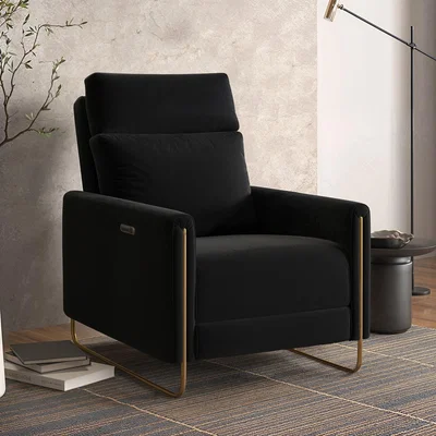 Furniture123 Black Velvet Electric Recliner Chair with USB - Joni