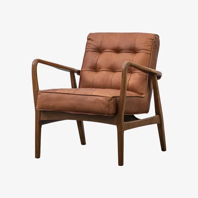 Furniture123 Brown Leather Mid Century Armchair - Caspian House