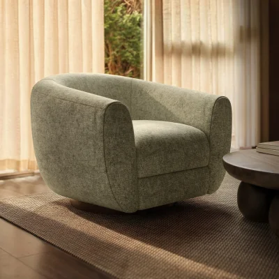 Furniture123 Sage Green Chenille Round Swivel Armchair - Celine