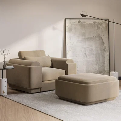 Furniture123 Mink Velvet Armchair and Footstool Set - Elvi