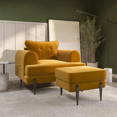 Furniture123 Mustard Velvet Armchair and Footstool Set - Rosie