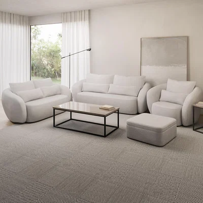 Furniture123 Cream Chenille Sofas Armchair & Footstool Set - Vera