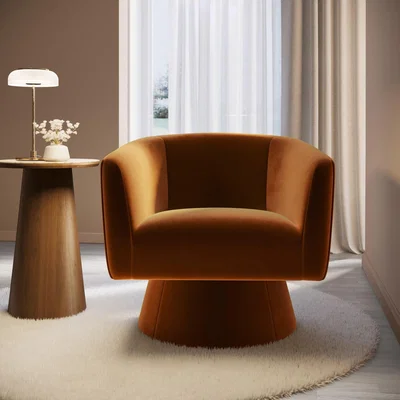 Furniture123 Burnt Orange Velvet Swivel Armchair - Cairo