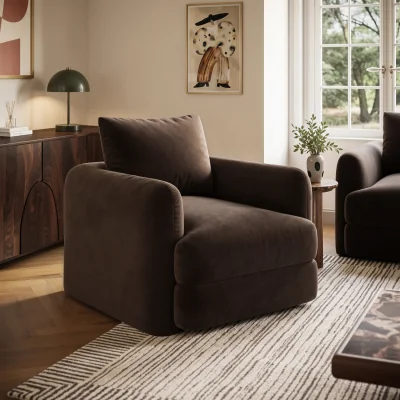 Furniture123 Chocolate Brown Velvet Armchair - Sade