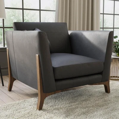Furniture123 Grey Real Leather Armchair - Adley