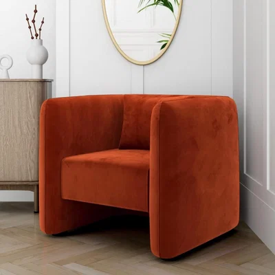 Furniture123 Square Burnt Orange Velvet Armchair - Fawn