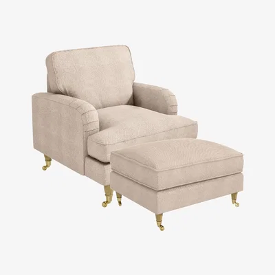 Furniture123 Beige Fabric Armchair and Footstool - Payton