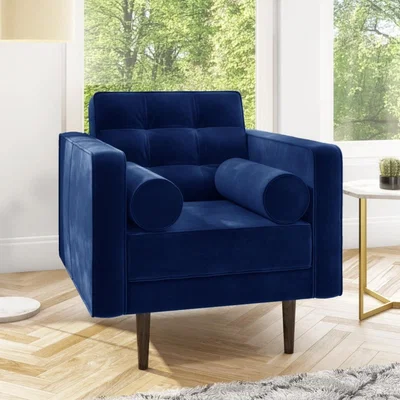 Furniture123 Navy Blue Velvet Armchair - Elba