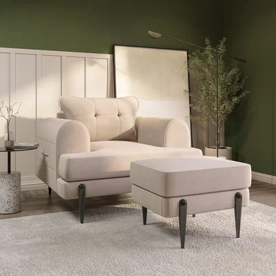 Furniture123 Beige Fabric Armchair and Footstool Set - Rosie