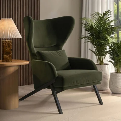 Furniture123 Dark Green Velvet Wingback Accent Chair - Clarence