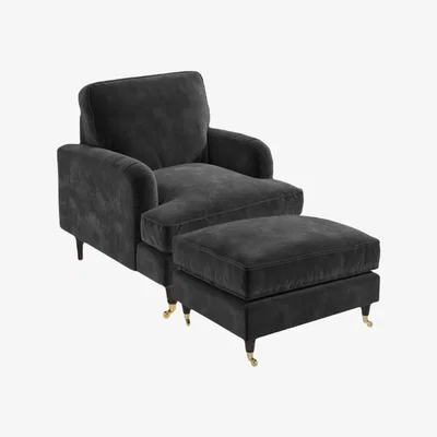 Furniture123 Charcoal Velvet Armchair and Footstool Set - Payton