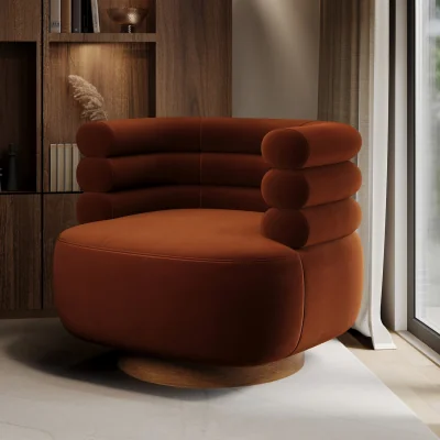 Furniture123 Burnt Orange Velvet Modern Swivel Nursing Chair - Zora