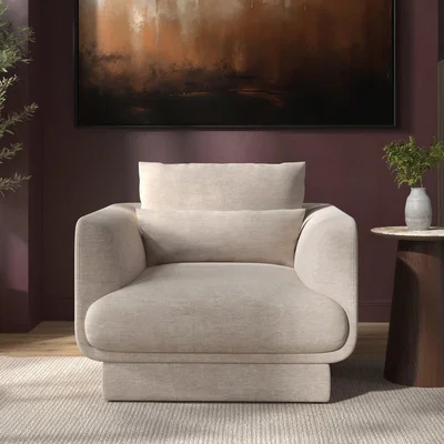 Furniture123 Beige Chenille Armchair with Cushion - Ramses