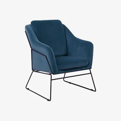Furniture123 Klaus Blue Velvet Armchair with Black legs