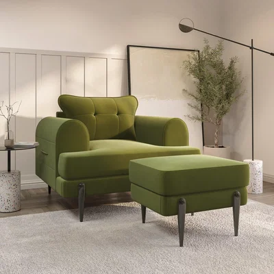 Furniture123 Olive Green Velvet Armchair and Footstool Set - Rosie
