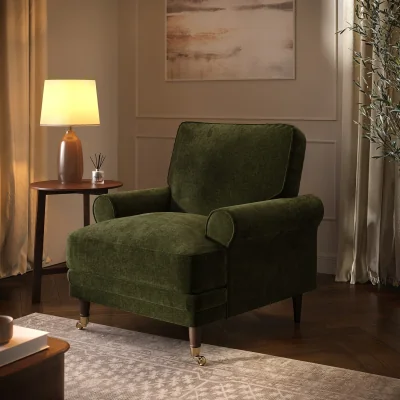 Furniture123 Forest Green Chenille Feather-Filled Armchair  Payton Heritage
