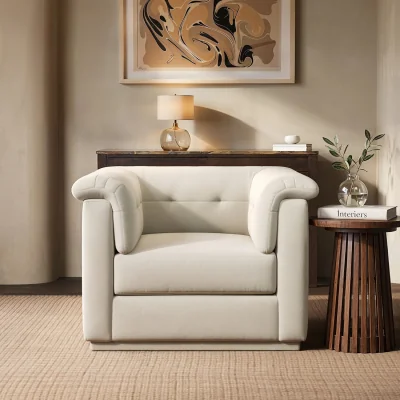 Furniture123 Cream Chenille Armchair - Caleb