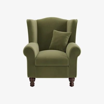 Furniture123 Olive Green Velvet Wingback Armchair - Rupert