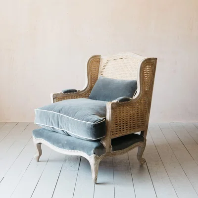 Graham & Green Caden Cane Grey Velvet Armchair