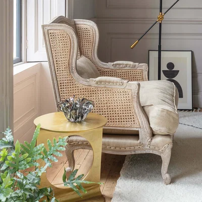 Graham & Green Caden Natural Linen Cane Armchair