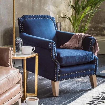 Graham & Green Studded Club Navy Velvet Armchair