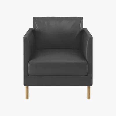 Habitat Hyde Black Leather Armchair, Wooden Legs, Black