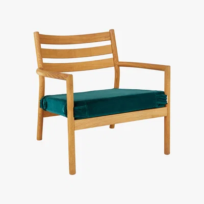 Habitat Jed Oak Wood And Emerald Green Velvet Armchair, Green