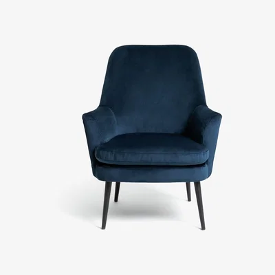 Habitat Habitat Celine Velvet High Back Chair & Footstool - Navy