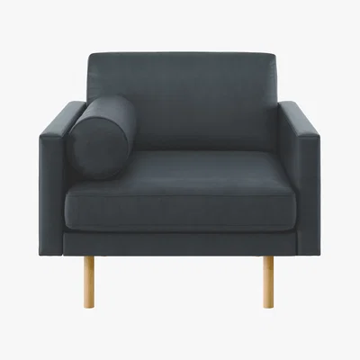 Habitat Spencer Dark Grey Luxury Leather Armchair, Oak Legs, Grey