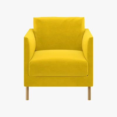 Habitat Hyde Yellow Velevet Armchair, Wooden Legs, Yellow