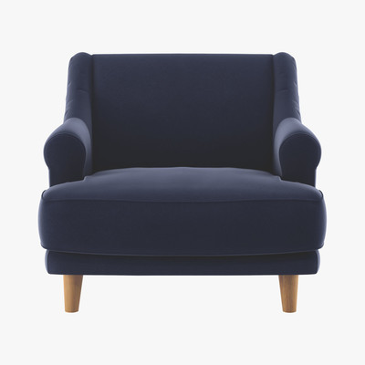Habitat Townsend Navy Blue Velvet Armchair With Wooden Legs, Dark Blue